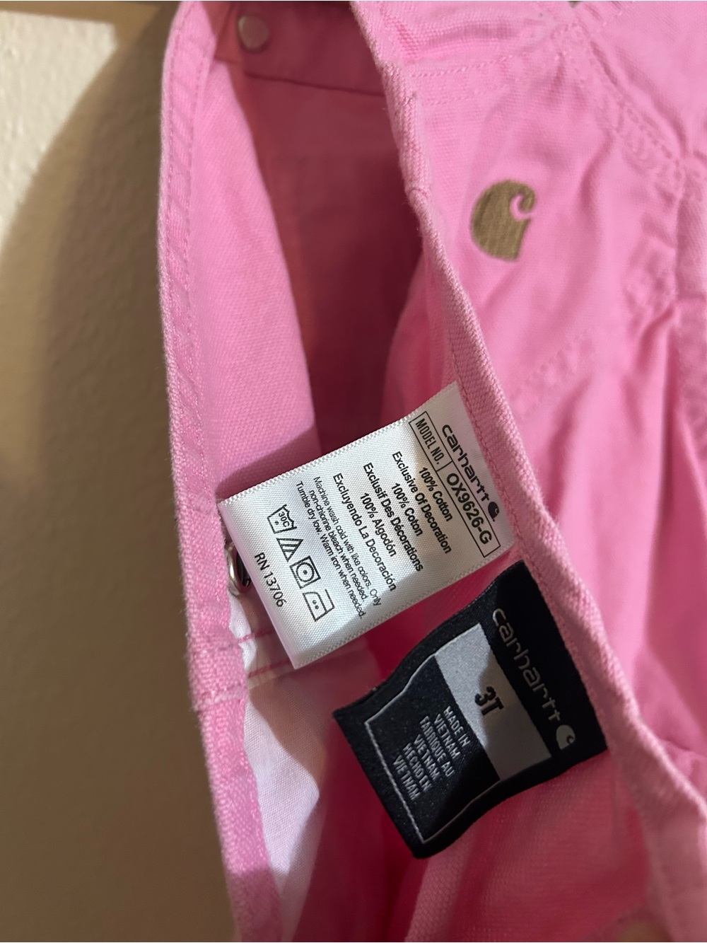 Carhartt Kids Pink Bib Overalls Size 3T - Picture 3 of 4